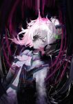  1girl absurdres beret black_choker black_coat black_hat bruise bruise_on_face choker coat collared_coat commentary_request flower gradient_hair hair_flower hair_ornament hat hat_flower hat_ribbon highres injury long_sleeves looking_at_viewer mahou_shoujo_no_majo_saiban multicolored_hair neck_ribbon pink_eyes pink_hair ribbon sakuraba_ema sfnnezl_0u0 shirt short_hair skeletal_wings sleeveless sleeveless_coat solo spoilers upper_body white_flower white_hair white_ribbon white_shirt white_sleeves wings witch_(manosaba) x_hair_ornament 
