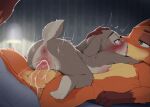  1boy 1girl animal_ears anus ass blurry blurry_background body_fur breasts commentary completely_nude dagasi eye_contact fox_boy french_kiss furry furry_female furry_male furry_with_furry girl_on_top grey_fur hetero highres indoors interspecies judy_hopps kiss looking_at_another nick_wilde nipples nude orange_fur pillow rabbit_ears rabbit_girl rabbit_tail sex small_breasts sweat tail tongue tongue_out two-tone_fur uncensored vaginal zootopia 