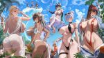  1boy 6+girls :d aqua_hair arm_strap ass ass_visible_through_thighs back backboob bare_shoulders barefoot beach bikini bird black_hair black_slingshot_swimsuit blonde_hair blue_sky blush bow bracelet breasts brown-tinted_eyewear brown_eyes brown_hair bubble butt_crack camera cellphone chameleon cinderella_(crystal_wave)_(nikke) cinderella_(nikke) cleavage coconut coconut_cup colored_inner_hair commander_(nikke) commentary_request cup dark-skinned_female dark_skin day detached_sleeves doro_(nikke) earrings eyewear_on_head far_side_backboob feet food food_in_mouth food_on_body food_on_breasts foot_focus foreshortening from_behind fruit_as_cup goddess_of_victory:_nikke grave_(nikke) hair_bow hair_bun hair_intakes hair_ornament hair_over_one_eye heart heart-shaped_pupils high_ponytail highres holding holding_bubble holding_camera holding_cup hoop_earrings huge_ass huge_breasts jewelry large_breasts little_mermaid_(nikke) little_mermaid_(shell_princess)_(nikke) long_hair looking_at_viewer marciana_(marine_study)_(nikke) marciana_(nikke) melting_popsicle mori_(nikke) multicolored_hair multiple_girls naga_(nikke) naga_(ring_ensemble)_(nikke) navel navel_piercing o-ring o-ring_bikini o-ring_slingshot_swimsuit ocean official_alternate_costume official_alternate_hairstyle open_mouth outdoors palm_tree parfait penguin penguin_squad_(nikke) phone piercing ponytail popsicle popsicle_in_mouth presenting_foot purple_eyes red_eyes red_slingshot_swimsuit red_visor_cap sarong see-through_clothes see-through_sarong shell shell_hair_ornament sideboob silvertsuki single_thighhigh sitting sky slingshot_swimsuit smartphone smile soles stomach sunglasses swimsuit symbol-shaped_pupils teeth thigh_strap thighhighs thighs tia_(nikke) tia_(sea_lizzie)_(nikke) tinted_eyewear toes tree underboob upper_teeth_only very_long_hair visor_cap water white_bikini white_bow white_hair white_sarong white_thighhighs wrist_flower yellow_eyes 
