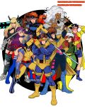  armor ass blue_bodysuit bo_staff bodysuit card coat commentary cyclops_(x-men) dark-skinned_female dark_skin elbow_spikes english_commentary gambit gloves halter_leotard halterneck head-mounted_display highleg highleg_leotard highres holding holding_sword holding_weapon huge_weapon jean_grey jubilee katana leotard magik's_crown magik_(x-men) marvel multicolored_bodysuit pauldrons psylocke purple_leotard rafadrawsss red_sash rogue_(x-men) sash shoulder_armor shoulder_spikes single_pauldron spiked_gauntlets spiked_pauldrons spiked_thigh_strap spikes storm_(x-men) superhero_costume sword trench_coat two-tone_bodysuit very_dark_skin waist_sash weapon wolverine_(x-men) x-men x-men:_the_animated_series x-uniform yellow_bodysuit yellow_gloves 