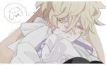  1boy 24n_sage alien_stage animal_ears closed_mouth colored_eyelashes commentary floppy_ears highres luka_(alien_stage) male_focus one_eye_closed rabbit_boy rabbit_ears shirt signature solo tongue tongue_out untranslatable_commentary white_background white_shirt yellow_eyes 