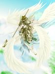  clothing equine knight looking_at_viewer male mammal medieval pegasus polearm raccoon sky solo spear unknown_artist weapon wings 