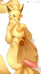  1girl ancesra animal_focus animal_sexualization anus artist_name bestiality blonde_hair blue_sclera blush brown_eyes clitoral_hood closed_mouth colored_sclera covering_own_mouth disembodied_penis erection feet fox from_above full_body hand_on_own_chest hand_to_own_mouth hetero highres just_the_tip large_variant_set legs_up long_hair looking_afar lying multiple_tails ninetales no_humans non-web_source on_back patreon_logo patreon_username pawpads penis pokemon pokemon_(creature) pussy sex simple_background soles solo_focus tail uncensored vaginal variant_set watermark web_address white_background zoophilia 