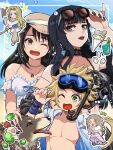  1boy 4girls angelo_(ff8) aozora_airu bare_shoulders black_hair black_lips blonde_hair brown_eyes celes_chere celes_chere_(weekend_mode) closed_mouth commentary_request dissidia_duellum_final_fantasy dissidia_final_fantasy dog dress earrings final_fantasy final_fantasy_iii final_fantasy_vi final_fantasy_viii final_fantasy_xiv food fruit gaia_(dark_breeze)_(ff14) gaia_(ff14) green_eyes hair_ribbon hat holding holding_sword holding_weapon jewelry lipstick long_hair makeup moogle multiple_girls necklace official_alternate_costume one_eye_closed onion_knight onion_knight_(nautilus_diver) open_mouth parted_bangs pink_dress pink_ribbon ribbon rinoa_heartilly rinoa_heartilly_(mermaid_pearl) shirt short_hair snorkel sun_hat sunglasses sword terra_branford terra_branford_(blossom_princess) twitter_username watermelon weapon white_shirt 