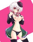  :o bad_id bad_pixiv_id black_legwear black_panties bra breasts front-hook_bra hat houkiri_nemu large_breasts lingerie multicolored_hair navel nipples open_bra open_clothes panties pascal pink_hair red_eyes short_hair solo tales_of_(series) tales_of_graces thighhighs underwear undone white_hair 