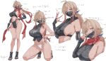  1girl absurdres bare_shoulders black_gloves blonde_hair breasts commentary cropped_torso dark-skinned_female dark_skin earrings elbow_gloves fingerless_gloves fingernails full_body fundoshi gloves gradient_hair gyaru hair_ribbon hand_on_own_hip highres japanese_clothes jewelry kneeling large_breasts legs long_fingernails long_hair long_tongue looking_at_viewer mask mask_pull mole mole_on_breast mole_under_eye mouth_mask multicolored_hair multiple_views nail_polish navel ninja original panties plamja_jukov ponytail purple_eyes purple_nails red_hair red_scarf ribbon scarf shirt side-tie_panties sideboob sidelocks simple_background sleeveless sleeveless_shirt standing steaming_body stomach string_panties stud_earrings thighs tongue tongue_out translation_request underwear white_background white_panties 