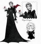  1girl batman_(series) black_dress black_hair black_lips blood bruce_wayne cup dc_comics dress earrings genderswap genderswap_(mtf) highres holding holding_cup jewelry minjmingg necklace pearl_necklace short_hair smile vampire white_background 