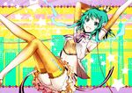  arisaka_ako armpits bad_id bad_pixiv_id bow crown elbow_gloves gloves green_eyes green_hair gumi hair_ornament hairclip headset midriff mini_crown open_mouth ribbon skirt solo star thighhighs vocaloid 