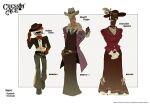  1girl 2boys adjusting_clothes adjusting_headwear aiming aiming_at_viewer alternate_costume alternate_universe amwyhs ascot belt black_hat black_jacket black_vest blue_eyes blue_necktie breasts brown_hat brown_skirt buttons caine_(the_amazing_digital_circus) character_name chess_piece coat collared_shirt color_guide commentary copyright_notice cropped_jacket english_commentary english_text full_body fur-trimmed_coat fur_trim gem gloves green_gem gun hand_up hat hat_feather highres holding holding_gun holding_weapon husband_and_wife jacket king_(chess) kinger_(the_amazing_digital_circus) lapels large_breasts logo long_skirt multiple_boys necktie notched_lapels object_head open_clothes open_coat open_jacket orange_eyes own_hands_together pairing_name purple_coat queen_(chess) queenie_(the_amazing_digital_circus) rayman_limbs red_gloves red_jacket shirt skirt standing striped_clothes striped_jacket teeth the_amazing_digital_circus vertical-striped_clothes vertical-striped_jacket vest weapon white_ascot white_gloves white_shirt 