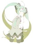  abara_heiki ahoge arms_behind_back bare_shoulders detached_sleeves green_eyes green_hair hatsune_miku long_hair necktie skirt solo thighhighs twintails very_long_hair vocaloid 