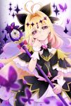  1girl antenna_hair black_bow black_bowtie black_capelet black_dress blonde_hair bow bowtie brooch capelet commentary_request crossed_bangs cure_arcana_shadow diamond_hairband dress frilled_capelet frills gradient_hair hair_between_eyes hair_bow hair_intakes heart heart_brooch highres jewelry long_hair magical_girl meitantei_precure! moria_luluka multicolored_hair parted_lips pink_eyes pink_hair precure purple_veil solo tear_arcana_rod two-tone_hair uta_(yagashiro25) veil wrist_cuffs yellow_wrist_cuffs 