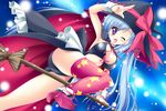  ;d aimi_mitsuki armpits arms_up blue_hair blush breasts broom cape cleavage cleavage_cutout hat highres ima_mo_itsuka_mo_faluna_luna kamiya_tomoe light_particles long_hair medium_breasts one_eye_closed open_mouth pink_legwear print_legwear purple_eyes salute single_thighhigh smile solo star star_print thighhighs twintails very_long_hair wallpaper witch witch_hat wrist_cuffs 