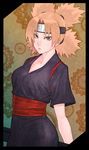  blonde_hair blue_eyes forehead_protector hensou japanese_clothes naruto quad_tails solo temari 