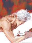  1boy biceps chinese_commentary closed_eyes closed_mouth commentary_request dated head_on_pillow highres love_and_deepspace male_focus muscular muscular_male nose paperman520 parted_bangs pillow short_hair sleeping solo sylus_(love_and_deepspace) watermark weibo_watermark white_hair 