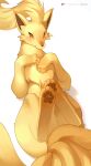  ancesra animal_focus animal_sexualization artist_name blonde_hair blue_sclera blush brown_eyes closed_mouth colored_sclera feet fox from_above full_body hands_on_own_chest happy highres large_variant_set legs_up long_hair looking_at_viewer lying multiple_tails ninetales no_humans non-web_source null_bulge on_back own_hands_together patreon_logo patreon_username pawpads pokemon pokemon_(creature) simple_background smile soles solo tail variant_set watermark web_address white_background zoophilia 