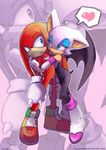  &hearts; &lt;3 bat blue_eyes blush boots couple echidna eyeshadow female gloves hair half-closed_eyes hug knuckles_the_echidna makeup male mammal purple_eyes red red_body rouge_the_bat sega shoes sonic_(series) tailorgrim watermark white white_clothing white_hair wings zoom_layer 