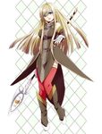  blue_eyes boots brown_hair chirugekiai gloves knee_boots long_hair open_mouth red_legwear solo staff tabard tales_of_(series) tales_of_the_abyss tear_grants thighhighs 