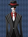  alan_gabriel argyle argyle_background buttons diamond_background formal hat necktie smile standing the_big_o tuxedo 