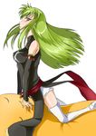  boots c.c. cc cheese-kun code_geass detached_sleeves female green_hair long_hair nanet solo thighhighs tsu_chi_miyuki uniform white_legwear white_thighhighs yellow_eyes 