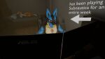 16:9 3d_(artwork) anthro areola arm_tuft armwear asus athletic athletic_anthro athletic_male bandai_namco bed bedroom belly biceps big_breasts black_body black_claws black_fur black_lips black_nose black_sclera blue_body blue_eyes blue_fur breasts bridal_gauntlets chair chest_tuft claws clothed clothed/nude clothing computer computer_mouse countershade_torso countershading curvy_figure digimon digimon_(species) digital_media_(artwork) door duo electronics facial_markings female floor frown fur fur_markings furniture gaming generation_4_pokemon hand_on_belly head_markings hi_res huge_breasts inside keyboard lips long_ears long_tail looking_aside lucario lucious_(valorlynz) lying lying_on_bed male markings mask_(marking) metal muscular muscular_male navel neck_tuft night nintendo nipples nude on_bed on_side pecs pillow pink_nipples pokemon pokemon_(species) purple_body purple_fur red_eyes renamon renamon_(furromantic) romantic romantic_couple serious shaded shoulder_tuft sitting size_difference smaller_female sofa spikes spikes_(anatomy) subnautica tail tan_body tan_fur text tomoe_(symbol) triceps tuft unknown_worlds_entertainment waiting white_body white_countershading white_fur wide_hips widescreen wood wood_floor yellow_body yellow_fur yin_yang zylgius