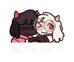 :3 affirmation alpha_channel ambiguous_gender anthro arm_warmers armwear black_arm_warmers black_armwear black_body black_clothing black_ears black_fur blush bovid caprine character_request clothing darkner deltarune duo eyewear floppy_ears fur glasses goat green_clothing green_eyewear green_glasses happy head_tuft horn hug hugging_another looking_aside looking_at_viewer mammal one_eye_closed pink_clothing pink_eyes pink_horn pink_scarf positive_message ralsei red_eyes red_horn scarf simple_background simple_mouth text tinted_glasses tired trans_(lore) transparent_background tuft undertale_(series) vertexxx white_body white_ears white_fur white_text