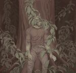 2025 5_fingers absurd_res anthro biped blue_bottomwear blue_clothing blue_pants bottomwear canid clothed clothed_anthro clothed_male clothing detailed_background fingers flower front_view fully_clothed fully_clothed_anthro fully_clothed_male fur hi_res kingarthur_i leaf male male_anthro mammal mouth_closed obscured_eyes pants plant pointy_ears portrait prick_ears red_clothing red_shirt red_topwear shirt snout solo three-quarter_portrait topwear tree whiskers