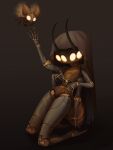 3:4 4_arms absurd_res android anniversary antennae_(anatomy) anthro bent_legs cape clothing cogfly digital_drawing_(artwork) digital_media_(artwork) dim_lighting featureless_chest featureless_crotch female flying glowing glowing_eyes helping hi_res holding_object holding_screwdriver holding_tool hollow_knight:_silksong hollow_knight_(franchise) joints leaning leaning_backward machine metal metallic_body multi_arm multi_limb oleksa_komaha repair repairing robot screwdriver simple_background solo team_cherry tools twelfth_architect wings working