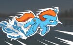 2026 blue_body blue_feathers blue_fur blue_wings blurred_background cardinal_shield_(swordfox) compass_rose cutie_mark equid equine feathers feral flying fur hasbro james_carter_(swordfox) lake mammal mane my_little_pony mythological_creature mythological_equine mythology orange_mane orange_tail outline outside pegasus rtiiis-3 solo speed_lines tail targe water water_spray white_outline wings