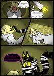 absurd_res after_transformation anthro big_breasts black_body black_fur black_hair blonde_hair blush breast_grab breasts comic crossgender curse dialogue dominant dominant_female dungeon duo egyptian elf english_text falling felid feline female fluffy fluffy_tail flushed flustered fur gender_transformation hair hand_on_breast hi_res hypnosis larger_female long_hair magic male male/female mammal markings mind_alteration mind_control mummification mummified mummy_wrappings profanity purple_eyes reena_dreamer short_hair shoving size_difference smothering spiral spiral_eyes spiral_pupils stripes tail text thick_thighs tongue tongue_out transformation wrapped wrapped_up