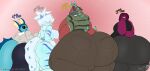 2026 anthro arthropod big_breasts big_butt big_eyes black_sclera blue_body bottomwear breasts bulge butt canid clothing denim denim_bottomwear denim_clothing digital_media_(artwork) eeveelution empty_eyes eyelashes eyewear female femboy generation_1_pokemon generation_5_pokemon glasses gradient_background green_eyes green_sclera group hair hair_over_eye hair_over_eyes hi_res horn huge_breasts huge_butt human humanoid hyper hyper_butt looking_at_another looking_at_another's_butt looking_at_butt looking_back male mammal masterj291 nintendo overweight overweight_male pants patreon pink_background pink_body pokemon pokemon_(species) ponytail purple_body purple_hair red_background red_body scolipede shiny_pokemon simple_background slightly_chubby slightly_chubby_male teal_body thick_thighs vaporeon wearing_glasses white_hair yellow_eyes yoga_pants