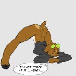 1:1 absurd_res anthro ass_up ball brown_body brown_fur butt clothed clothing deer digital_media_(artwork) equid equine fur hi_res hoodie horse hybrid jack-o'_pose lucky_(luckyhomie) luckyhomie male mammal pose simple_background smile smug solo spots tail tennis_ball text topwear