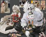 5:4 afghan_hound alexandrina_sebastiane alternate_species anthro canid canine canis domestic_dog female fur furrification group hunting_dog male mammal mihoyo shadbit sighthound sitting sitting_on_ground stickers_on_body tan_body tan_fur von_lycaon white_body white_fur wolf zenless_zone_zero