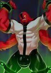 2020 4_arms 4_eyes abs alien anthro ben_10 bulge cartoon_network cerberus_arts clothed clothing cuff_(restraint) four_arms_(ben_10) hi_res humanoid male multi_arm multi_eye multi_limb muscular muscular_humanoid muscular_male nipples pecs red_body red_skin restrained_arms restraints shackles solo tetramand