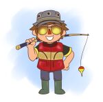 2023 4_fingers animal_crossing arms_bent aviator_glasses black_clothing black_shirt black_topwear boots bottomwear brown_eyewear brown_glasses brown_hair clothed clothed_human clothed_male clothing colored cookieboy011 digital_drawing_(artwork) digital_media_(artwork) english_description eyewear fingers fishing_hat fishing_rod fist footwear front_view full-length_portrait fully_clothed fully_clothed_human fully_clothed_male glasses green_boots green_clothing green_footwear grey_bottomwear grey_clothing grey_hat grey_headwear grey_pants hair hand_on_hip hand_on_own_hip hat headgear headwear holding_fishing_rod holding_object human human_only jacket life_jacket light lighting male male_human mammal nintendo not_furry pants pockets portrait red_clothing red_jacket red_nose red_topwear shaded shirt shoes short_hair simple_background smile smiling_at_viewer solo story_at_source straight_legs tan_body tan_skin teeth toothy_smile topwear triangle_nose villager_(animal_crossing) white_background