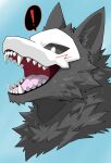 absurd_res anthro black_body black_fur black_sclera canid canine changed_(video_game) exclamation_point fur headshot_portrait hi_res male mammal open_mouth portrait puro_(changed) raimuoekaki solo teeth