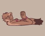 2026 5:4 anthro arms_tied_behind_back bdsm blush blush_lines bondage bound brown_body brown_fur brown_pawpads digital_drawing_(artwork) digital_media_(artwork) dipstick_tail english_description eyewear fur glasses hi_res katsofftoya legs_tied legs_up looking_pleasured lying male maple_(katsofftoya) markings on_front open_mouth pawpads restraints rope rope_bondage round_glasses solo tail tail_markings wearing_glasses