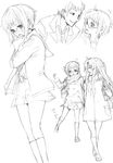  2girls asakura_ryouko blush coat glasses greyscale kita_high_school_uniform kyon monochrome multiple_girls nagato_yuki scarf school_uniform serafuku short_hair sketch suzumiya_haruhi_no_shoushitsu suzumiya_haruhi_no_yuuutsu tsukimi12 