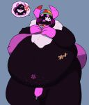 2_horns 4_fingers absurd_res anthro balls belly big_tail black_body black_fur bobikbark bodily_fluids candy clothing demon dessert fingers food forsaken_(roblox) fur genderfluid_(lore) genital_fluids genitals guest_666_(forsaken) hat hat_only headgear headgear_only headwear headwear_only hi_res horn lollipop male monster mostly_nude occult_symbol overweight overweight_anthro overweight_male penis pentagram pink_body pink_fur pink_horn precum roblox scar simple_background small_penis solo symbol tail white_body white_fur