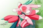 abdominal_bulge blush collar dildo feylos generation_7_pokemon good_boy hi_res leash leash_pull leashed_collar lurantis male nintendo outside pokemon pokemon_(species) praise riding riding_dildo sex_toy