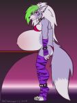 3:4 anklet anthro arm_warmers armwear belly big_belly bikini bikini_bottom bikini_top black_nose blush body_blush bracelet canid canine canis clothing collar colored_nails dansharkman dipstick_tail ear_piercing female five_nights_at_freddy's five_nights_at_freddy's:_security_breach gradient_background green_hair green_highlights green_nail_polish green_nails hair hi_res highlights_(coloring) huge_belly hyper hyper_belly hyper_pregnancy jewelry leg_warmers legband legwear lipstick looking_at_viewer makeup mammal markings multicolored_hair nails navel outie_navel piercing pregnant pregnant_anthro pregnant_female purple_lipstick roxanne_wolf scottgames simple_background solo spiked_anklet spiked_bracelet spiked_collar spiked_legband spikes steel_wool_studios swimwear tail tail_markings two-piece_swimsuit two_tone_hair wolf yellow_eyes