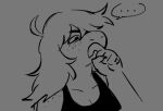 anthro breasts claws cleavage clothed clothing deltarune ellipsis female freckled_face freckled_shoulders freckles grey_background hair lightner monochrome reptile scalie shirt simple_background sketch snout solo speech_bubble strawberristorm susie_(deltarune) tank_top topwear undertale_(series)
