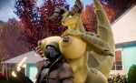 2026 2_horns 3d_(artwork) anthro areola armor big_breasts big_tail black_horn black_sclera blue_sky boob_hat bottle breasts brown_clothing brown_coat brown_topwear building claws clothed clothing coat container dark_nipples day deathclaw digital_media_(artwork) duo fallout female female_anthro gas_mask glass_bottle glistening glistening_body glistening_scales glowing glowing_eyes green_areola green_body green_eyes green_nipples green_scales hand_on_breast hand_on_own_breast headgear helmet hi_res holding_bottle holding_container holding_glass holding_object horn house huge_breasts human human_on_anthro humanoid impaer_jaster interspecies larger_anthro larger_female looking_down looking_down_at_another male male/female male_human mammal mask microsoft mommyclaw_(vulgarvictor) nipple_dip nipples non-mammal_breasts non-mammal_nipples open_clothing open_coat open_topwear outside plant pupils scales scalie sharp_teeth size_difference sky slightly_chubby slightly_chubby_anthro slightly_chubby_female slit_pupils smaller_human smaller_male spikes spikes_(anatomy) standing tail teeth thick_tail topwear tree watermark wide_hips