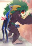2_penises animal_genitalia animal_penis anthro bathing blue_body blue_scales blush bodily_fluids brown_body brown_fur cum cumshot duo ejaculation frill_(anatomy) fur generation_8_pokemon genital_fluids genital_slit genitals green_hair hair head_crest head_frill hemipenes hi_res humanoid_genitalia humanoid_penis inteleon interspecies long_hair long_tail male male/male mammal multi_genitalia multi_penis muscular muscular_anthro muscular_male nintendo penis pokemon pokemon_(species) precum prehensile_tail primate questionable_consent reptile rillaboom scales scalie sex shower shower_sex showering size_difference slim_anthro slim_male smile tail tail_around_penis tail_fetish tail_play tail_sex tailjob tenebscuro water wet