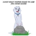 1:1 2020 4_fingers alpha_channel anthro black_eyebrows black_eyes black_nose blue_collar collar collar_only collar_tag dialogue english_text eyebrows fingerpads fingers fur grass head_tuft humor letodoesart looking_down male mammal membrane_(anatomy) mustelid nude open_mouth otter pawpads pebble_(letodoesart) pink_pawpads plant reaction_image rock simple_background solo standing tail text transparent_background tuft webbed_hands whisker_spots white_body white_fur white_text