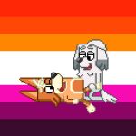 1:1 adult_(lore) aged_up anthro australian_cattle_dog bingo_heeler bluey_(series) broken_pixel canid canine canis cattledog domestic_dog duo eyelid_pull female female/female herding_dog hi_res holding_legs_up lesbian_pride_colors lgbt_pride lila_(bluey) maltese mammal obscured_penetration obscured_vaginal one_eye_closed open_mouth pastoral_dog pride_colors sex_toy toy_dog vaginal