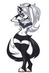 2024 absolute_territory absurd_res anthro artist_name big_breasts black_bottomwear black_clothing black_ears black_eyeshadow black_legwear black_shorts black_stockings black_tail black_thigh_highs bottomwear breasts canid canid_demon canine cleavage clothed clothing crop_top demon digitigrade ear_piercing eyebrow_piercing eyeshadow facial_piercing female full-length_portrait grey_hair hair hair_over_eye hands_behind_head hellaverse hellhound helluva_boss hi_res hotpants legwear long_hair loona_(helluva_boss) makeup mammal midriff mythological_canine mythological_creature mythology navel piercing portrait pose pupils red_sclera shirt shorts simple_background slit_pupils small_waist solo stockings tail teaofcolors text thigh_highs toeless_legwear toeless_stockings topwear twitter_handle two_tone_tail under_boob white_background white_eyes white_tail