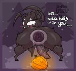 anal_fluids anthro anus arachnid arthropod big_anus big_butt blush bodily_fluids butt dialogue don't_starve empty_eyes gaping gaping_anus genital_fluids genitals hi_res klei_entertainment limetentacle looking_back male multi_eye presenting rear_view solo spider teeth thick_thighs webber