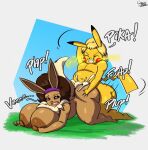 2025 anal anal_penetration anthro big_breasts big_butt bodily_fluids breasts brown_body butt buukiki_(cjr_cartoons) carlos_jurado_cartoons cum cum_in_ass cum_inside duo eevee electricity female female_penetrated femboy from_behind_position generation_1_pokemon genital_fluids hair hand_on_butt hi_res huge_breasts huge_butt huge_thighs josou_seme male male/female male_penetrating male_penetrating_female mauricio_(cjr_cartoons) nintendo penetration penile penile_penetration penis_in_ass pikachu plantigrade plap pokemon pokemon_(species) sex smile tail thick_thighs tongue tongue_out yellow_body