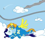  2011 avian blue_hair cloud comic equine eyewear female feral friendship_is_magic gilda_(mlp) goggles green_eyes gryphon hair lying male mammal my_little_pony on_back open_mouth orange_eyes orange_hair pegasus simple_background skinsuit soarin_(mlp) spitfire_(mlp) taharon wing_boner wings wonderbolts_(mlp) 