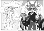4_arms angel_dust animal_humanoid anthro arachnid arachnid_humanoid arthropod arthropod_humanoid band-aid bandage blush blush_lines bodily_fluids charger_rebel chest_tuft clothed clothing clothing_lift comic covering covering_crotch demon dialogue duo felid felid_humanoid feline feline_humanoid femboy hazbin_hotel hellaverse hi_res humanoid husk_(hazbin_hotel) korean_text male mammal mammal_humanoid monochrome mostly_nude multi_arm multi_limb pajama_pants shirt shirt_lift sleepwear speechless striped_body stripes sweat t-shirt tail teasing text topwear tuft wings